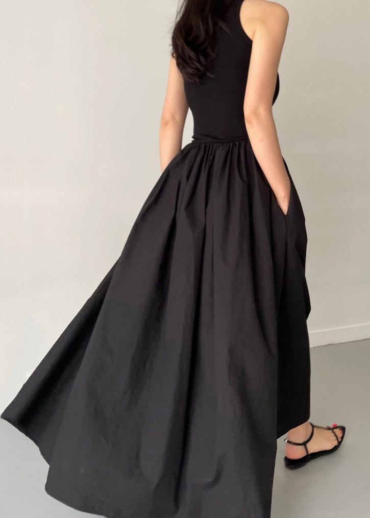 Dress Party Large Patchwork Black Hem Exra Cotton Sleeveless