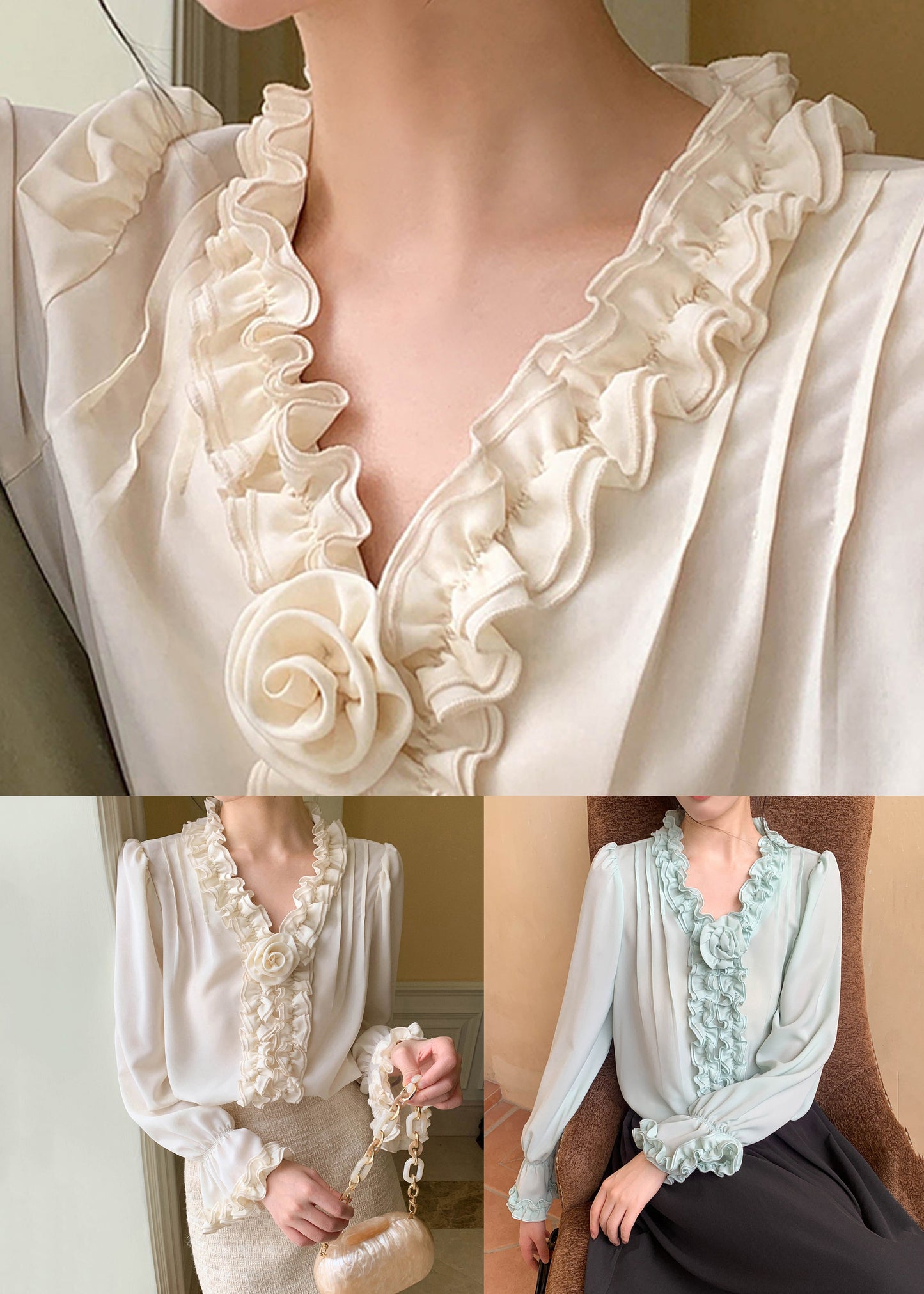 Apricot Art Sleeve Shirt Solid Chiffon Ruffled Petal