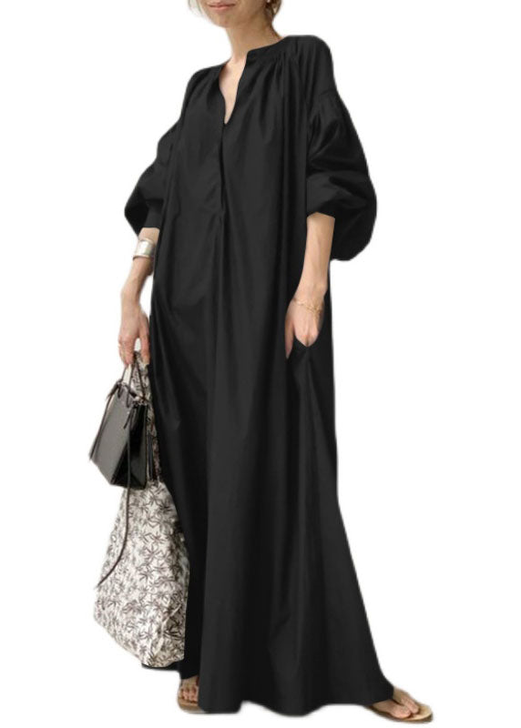 Bohemian Apricot Neck Sleeve Oversized Dresses V Lantern Long