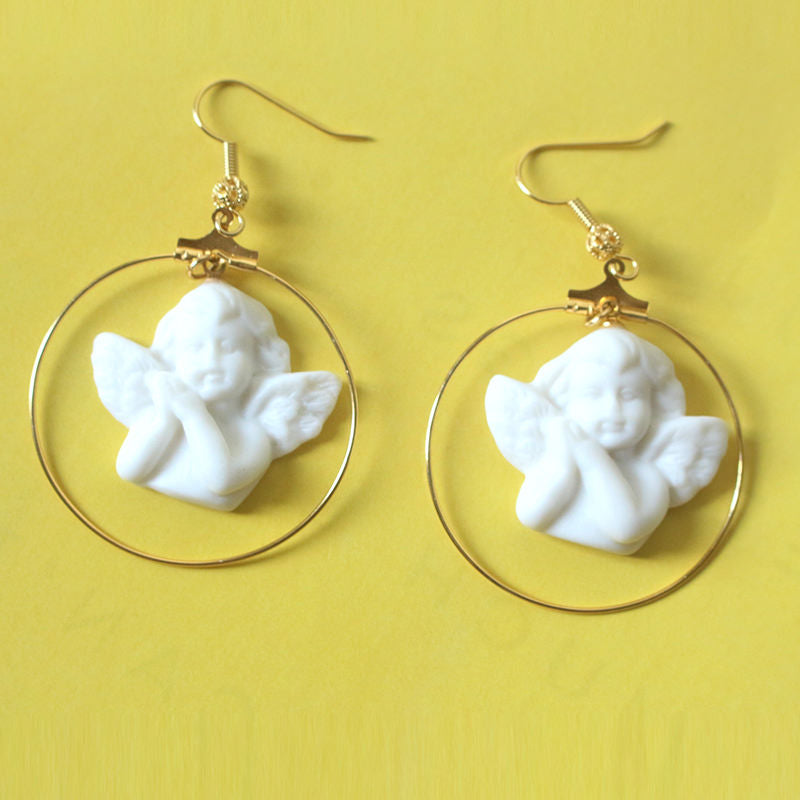 White Angel Hoop Earrings