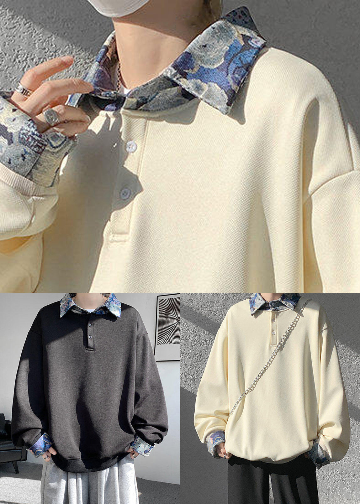 Sweatshirt Two Woolen Peter False Apricot Pan Pieces Button Mens