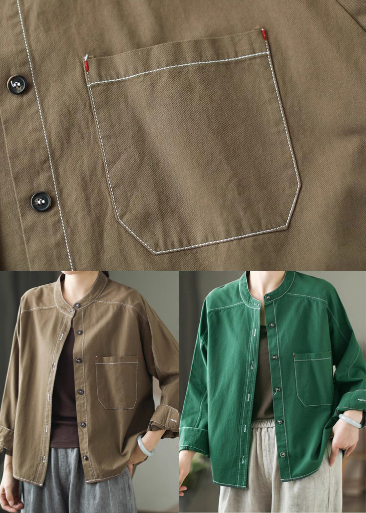 Army Green Cotton Shirt Tops Oversized Spring TM019