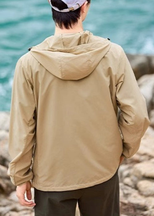 UPF Army Pockets Zippered Summer Hooded Coat Green Mens 50+