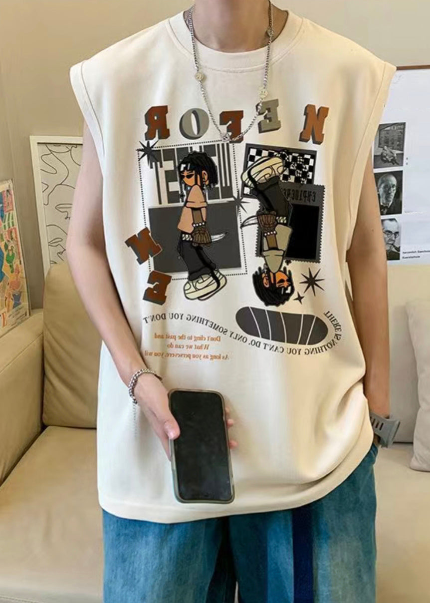 Apricot Men Print T Sleeveless Shirt Cotton Art