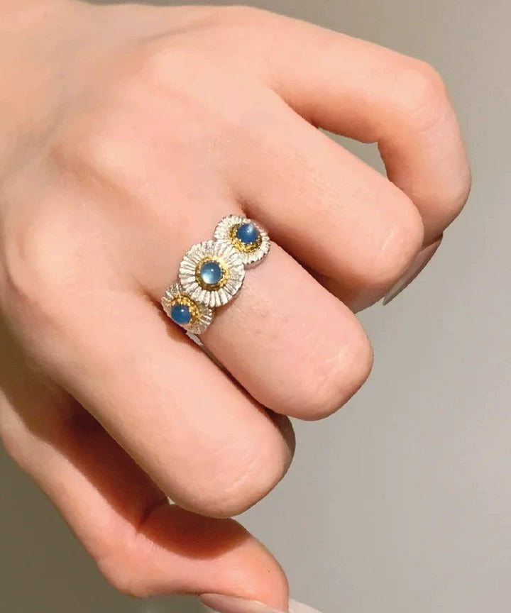 Chalcedony Daisy Rings Alloy Little Blue Art Zircon