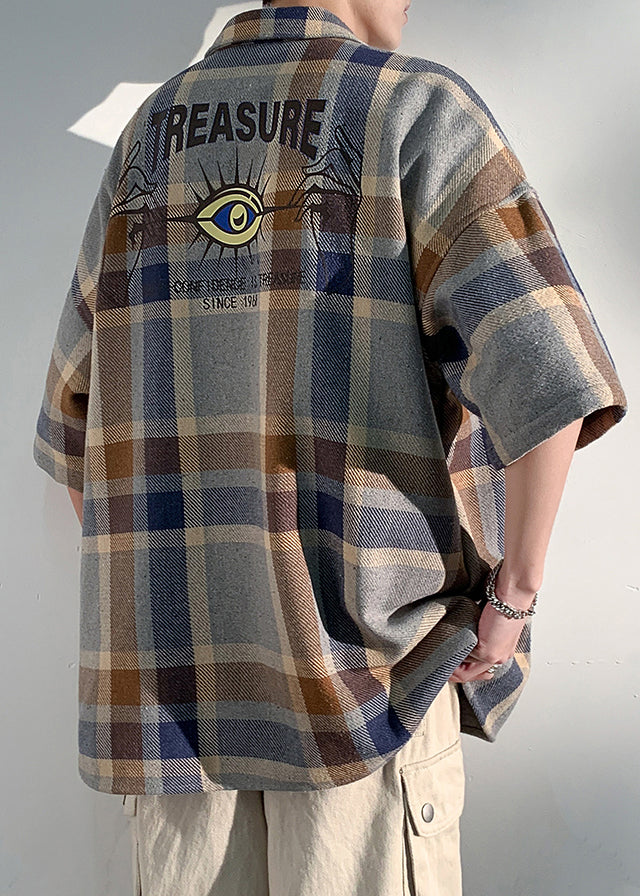 Letter Shirts Collar Blue Cotton Mens Peter Half Art Pan Plaid