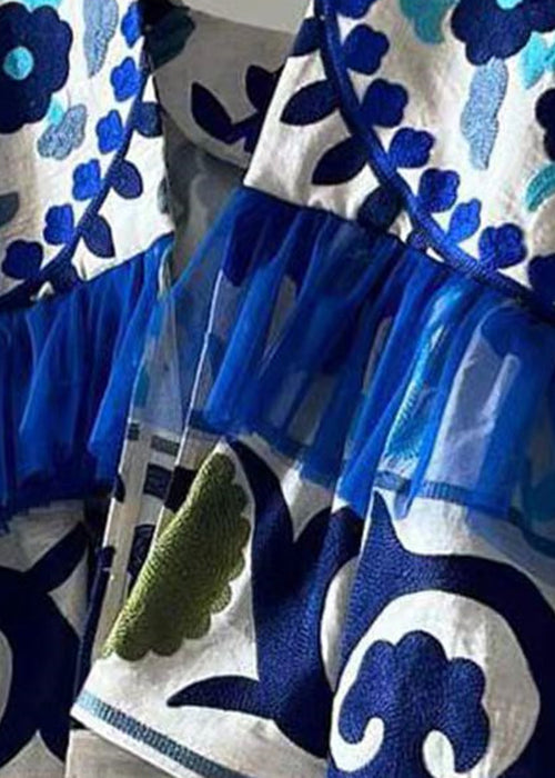 Cardigan Patchwork Blue Cotton Wrinkled Art Print Fall