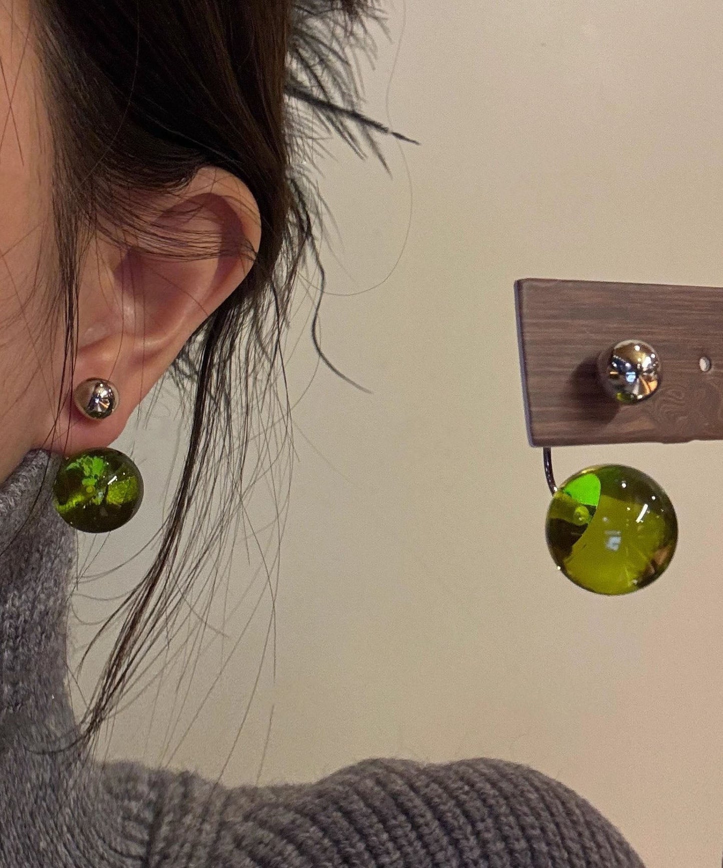 Honey Wax Green Stud Earrings Acrylic Art
