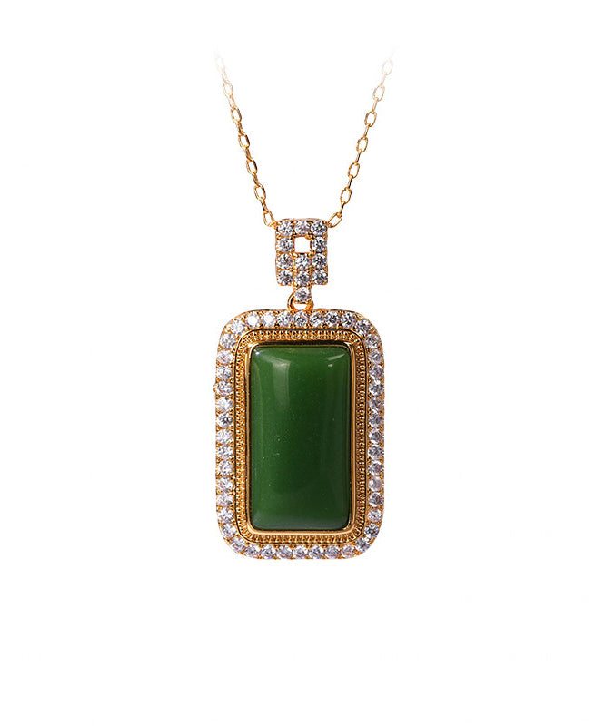 Collier pendentif en jade et zircon surdoré en cuivre vert KX1057