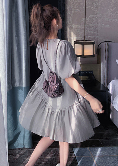 Art Dress Grey Day Wrinkled Oversized Summer Silk
