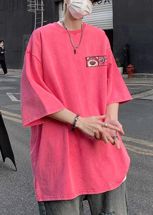 Art Cartoon Cotton Half T Shirts Sleeve Pink Men Print