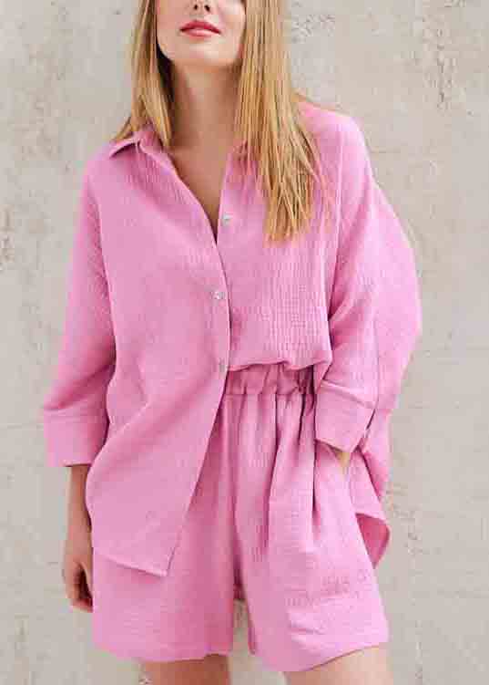 Solid Pieces Oversized Shorts And Art Shirts Cotton Color Set Two