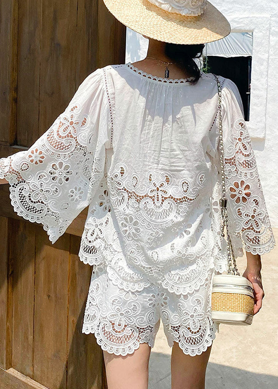 Two Lace Art Piece Out White Hollow Half Sleeve Set