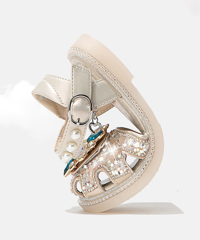 Blue Flat Beautiful Sandals Hollow Girls Out Crystal Buckle Strap