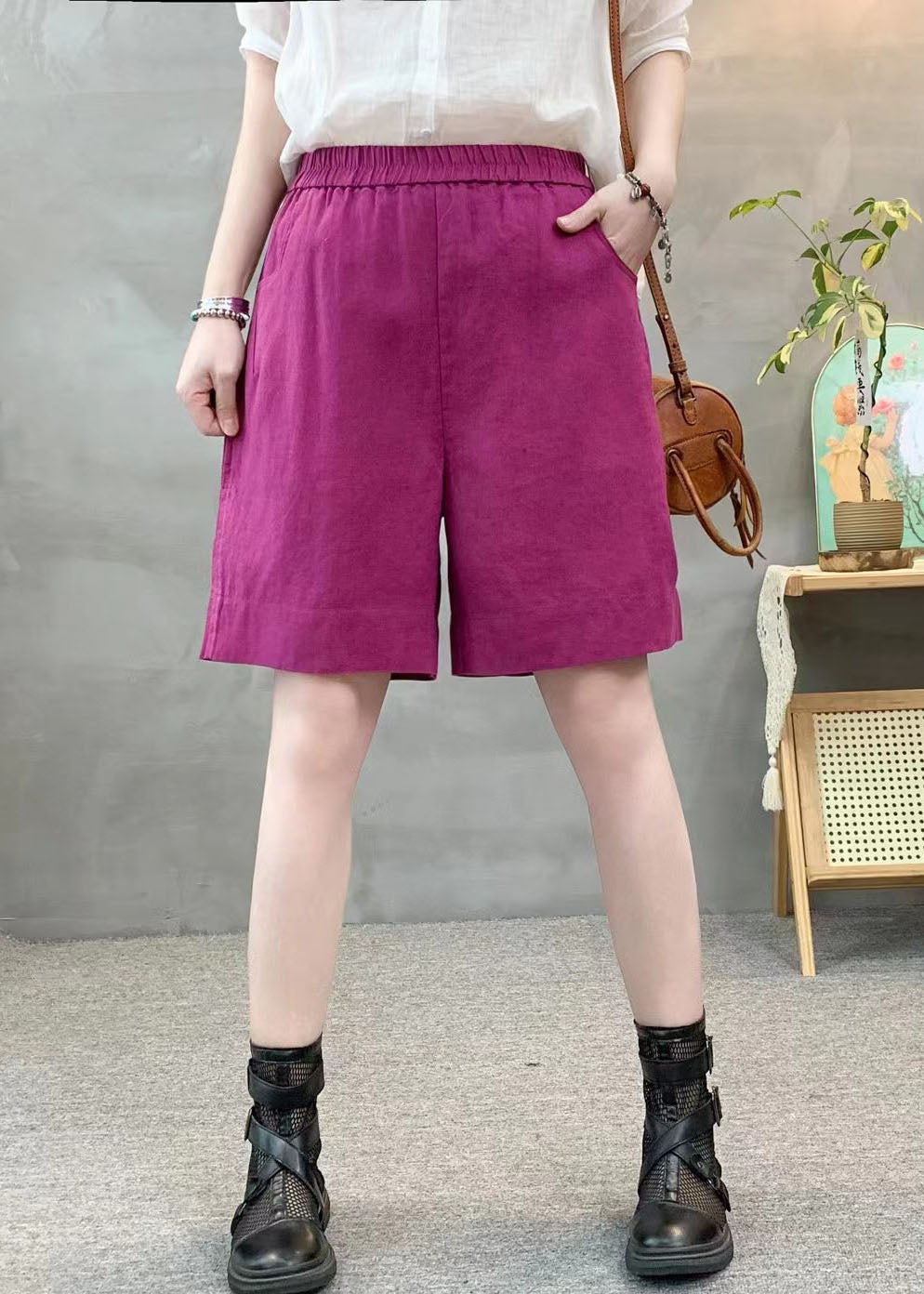 Beautiful Pants Purple Pockets Summer Shorts Oversized Linen