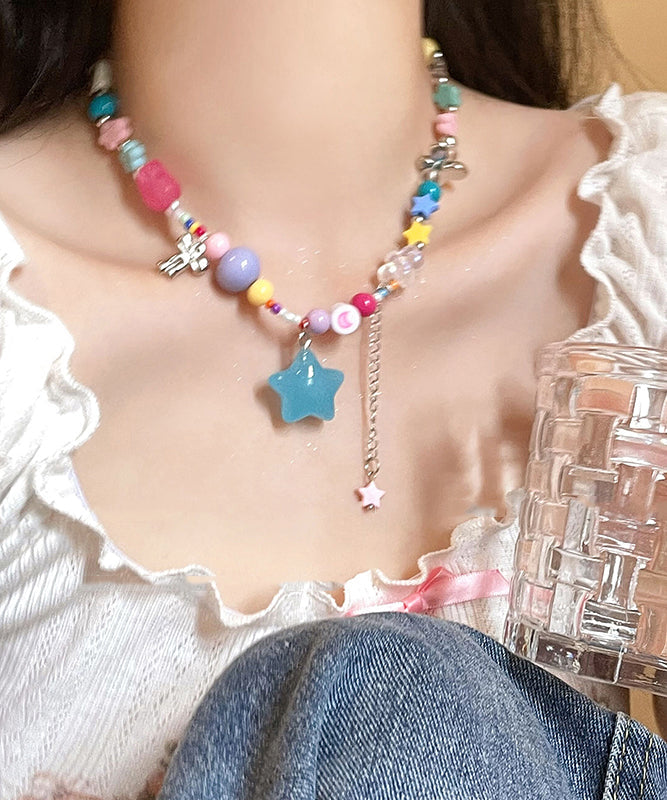 Resin Love Beads Pendant Copper Beautiful Tassel Necklace Rainbow