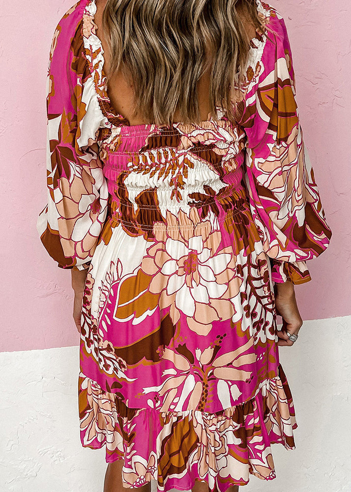 Rose Square Dress Mid Wrinkled Beautiful Fall Collar