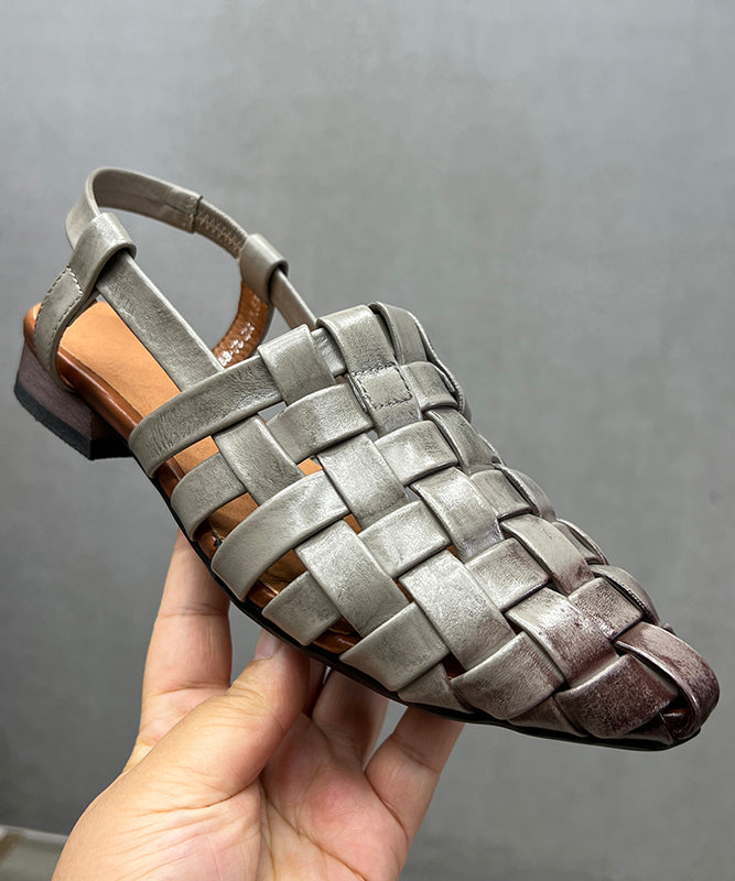 Chunky Grey Out Beautiful Cowhide Sandals Splicing Leather Hollow