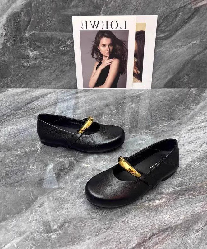 Beautiful Black Faux Splicing Flat Shoes Leather Comfy