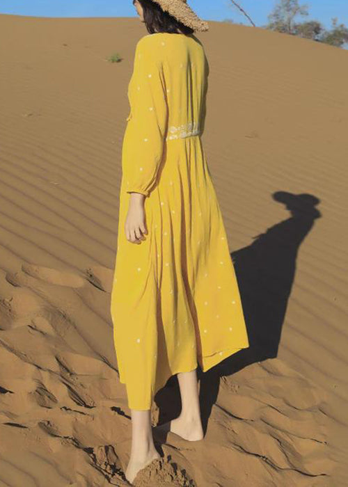 Cotton Up Yellow Bracelet Dresses Embroidered Long Lace Beautiful