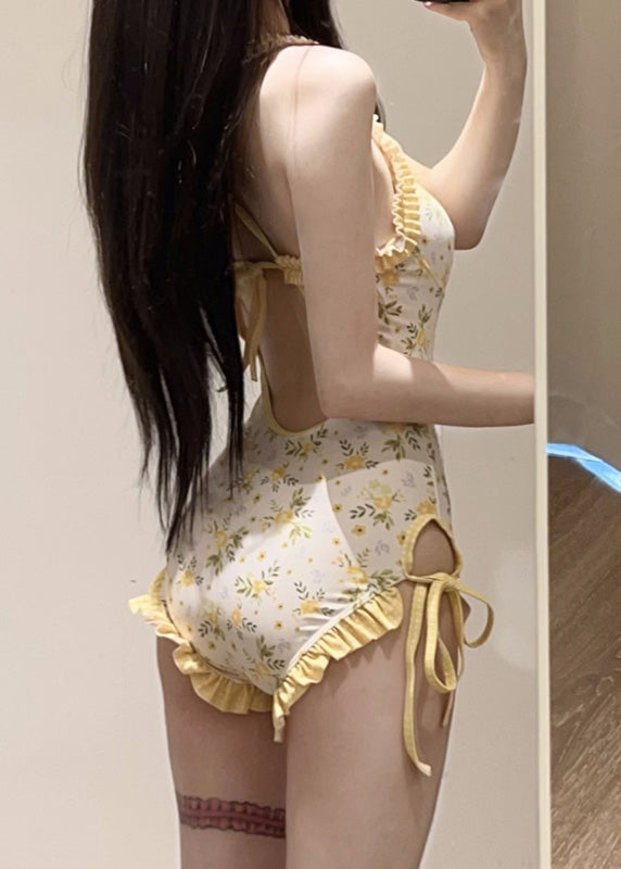 Smock Yellow Set And Beautiful Bodysuit Print Lingerie
