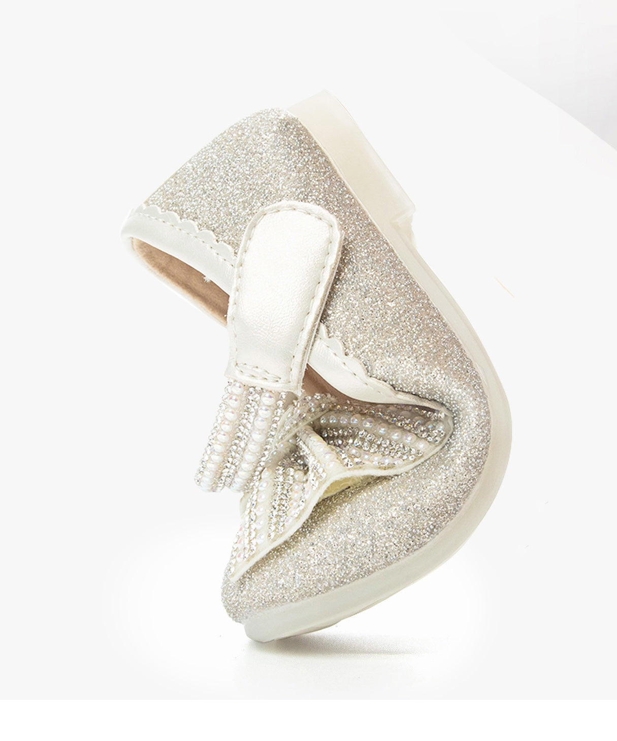 Buckle Shoes Beige Strap Bead Nail Girls Princess Kids Bow Fine