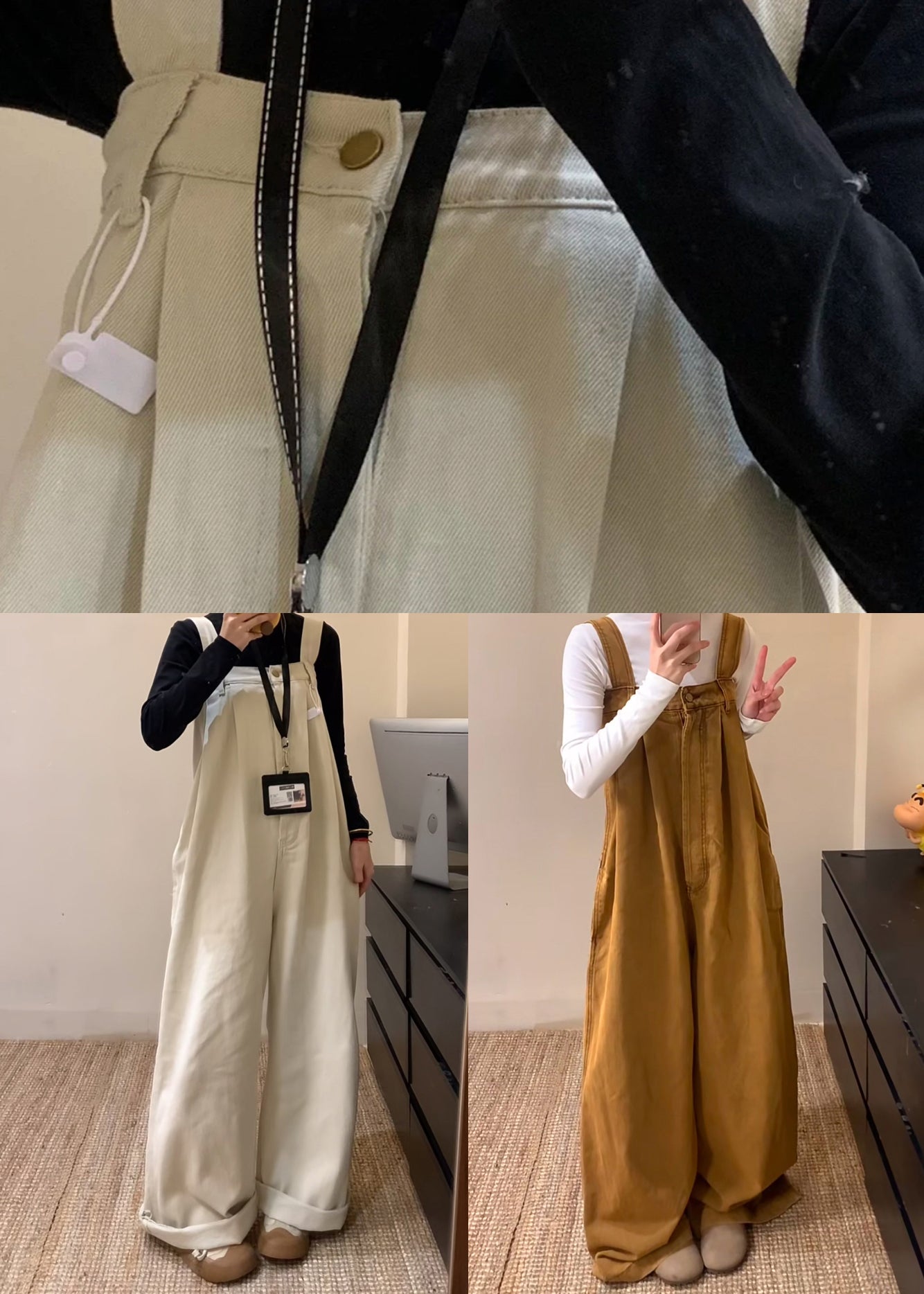 Leg Jumpsuit Solid Summer Wide Beige High Waist Denim