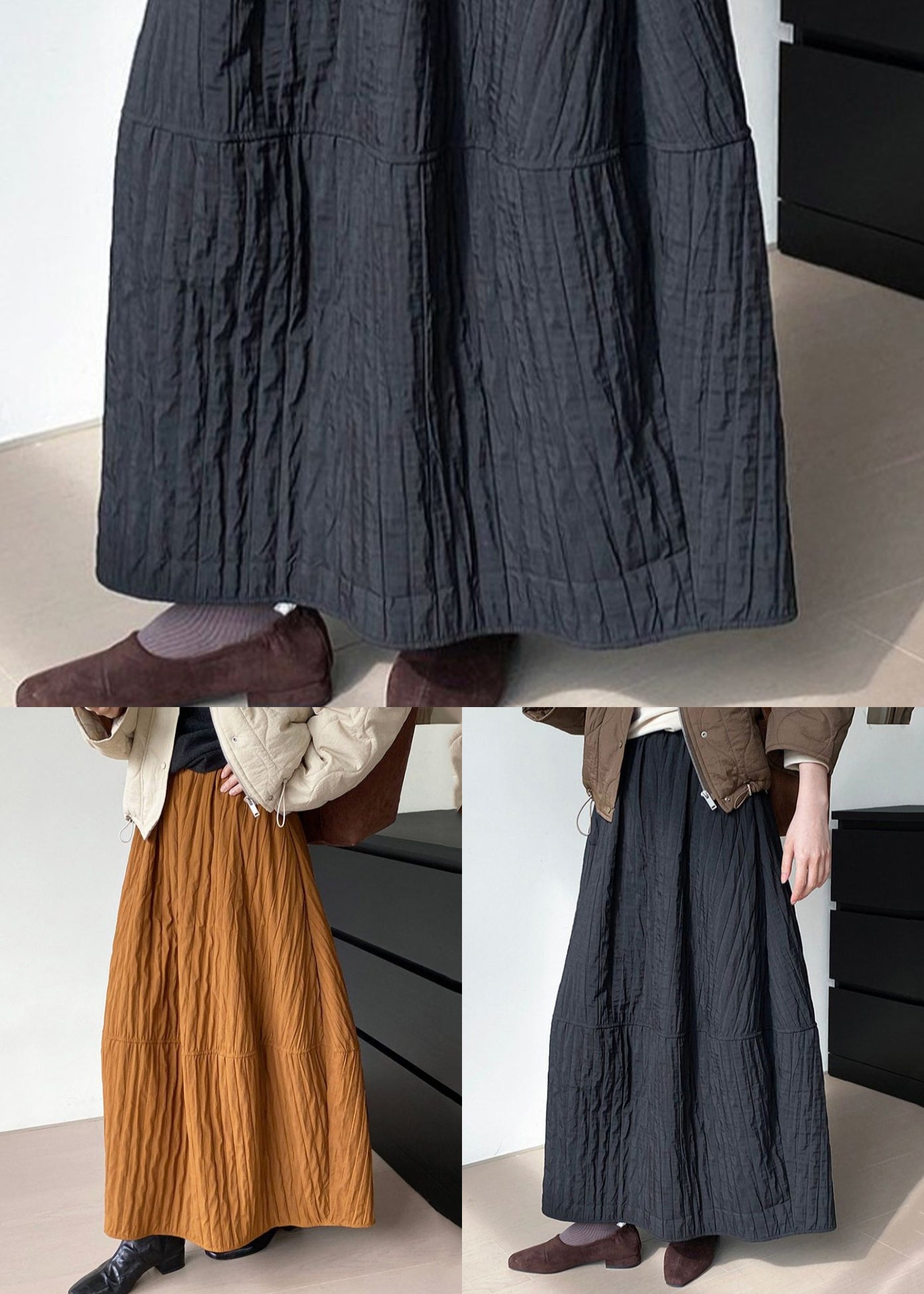 Black Patchwork Cotton Skirt Oversized Spring YK029