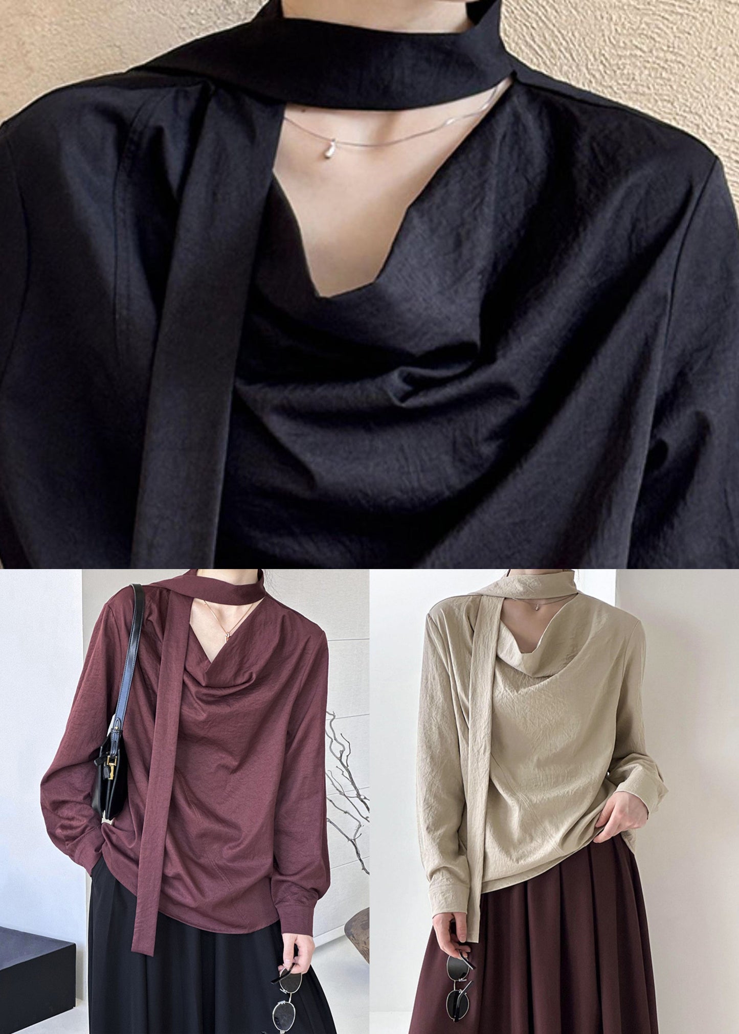 Long ShirtTops T Asymmetrical Sleeve Black