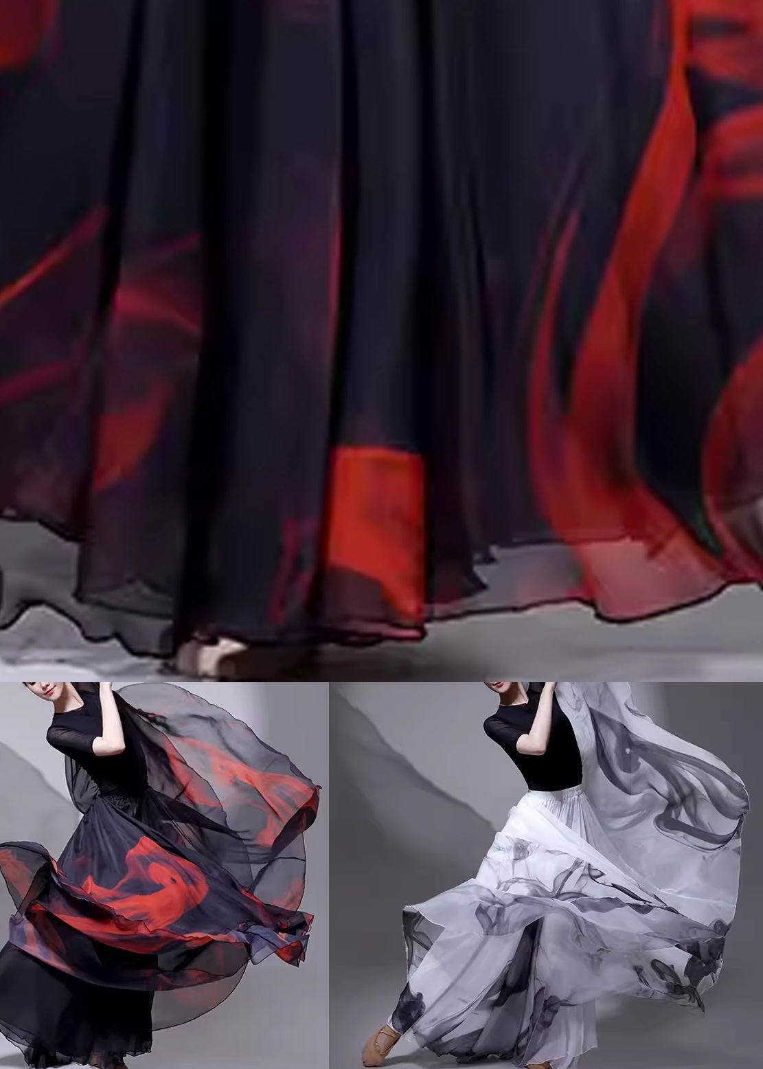 A Black Dye Skirt Layered Line Tie Silk