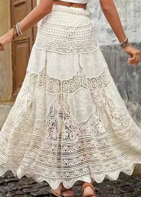 Out Summer Line Bohemian Apricot Lace Skirts A Hollow