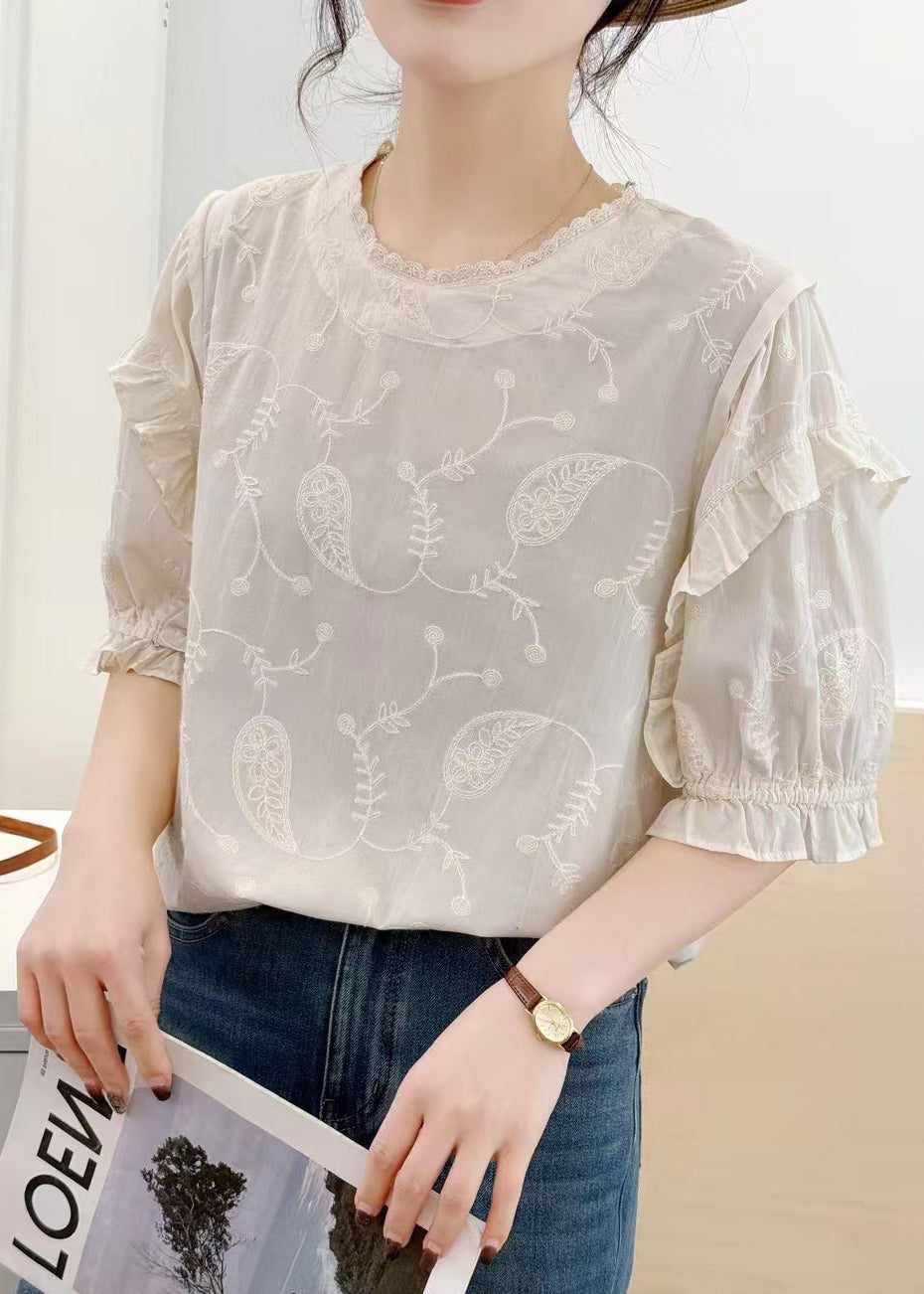 Beige Cotton Embroideried Bohemian Summer Tanks