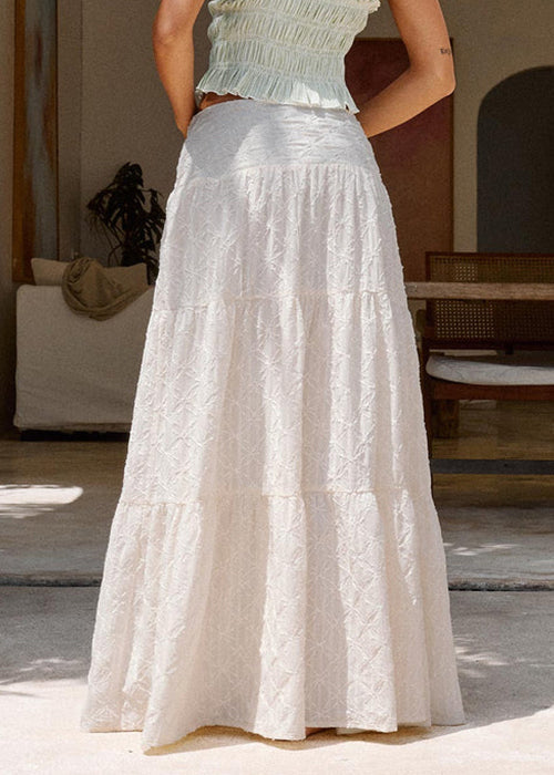 Bohemian Summer Waist Beige Side Cotton Open Skirts High