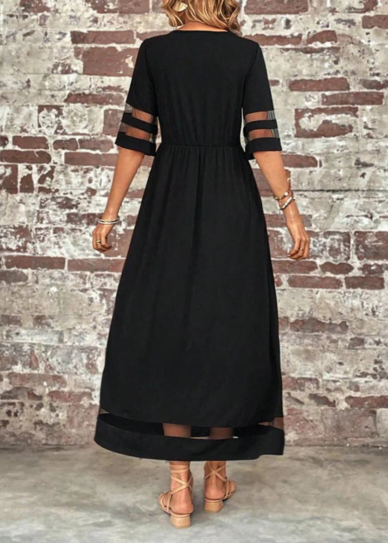 Tulle O-Neck Patchwork Summer Dress Long Black Bohemian