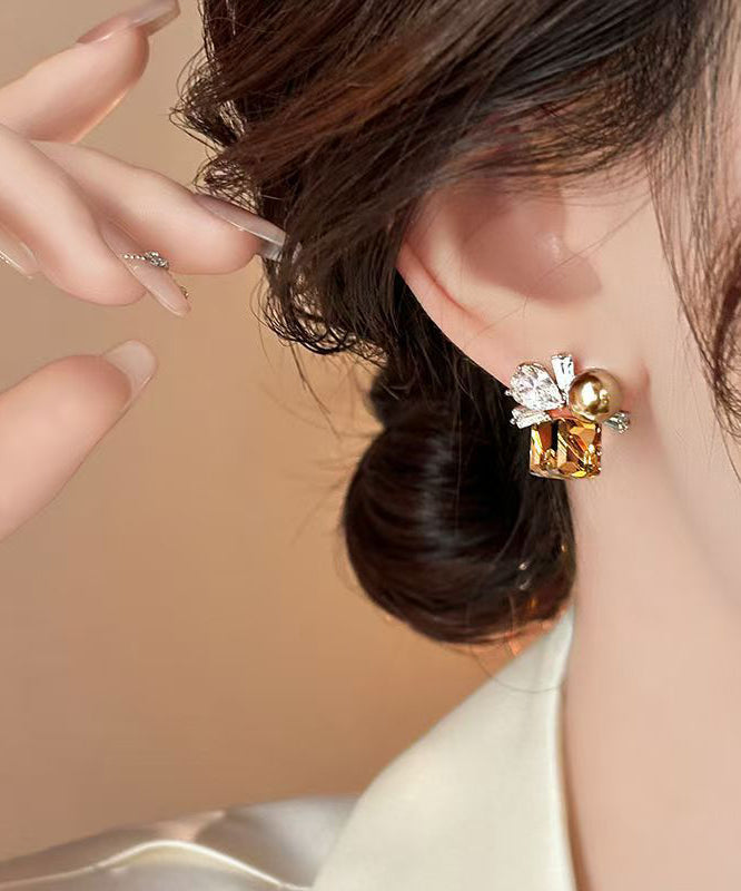 Pearl Earrings Brown Stud Bohemian Crystal Alloy