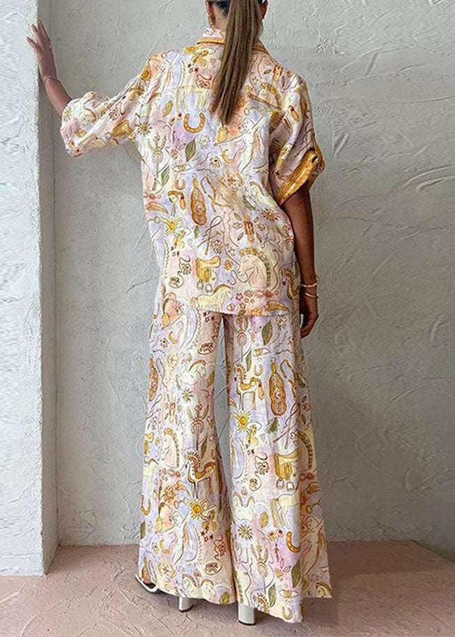 Bohemian Leg Pieces Two Pants And Print Shirts Summer Wide Set