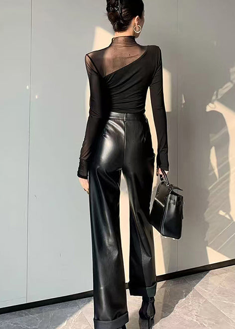 Boho Black Asymmetrical Patchwork Hollow Out Tops Spring YF028