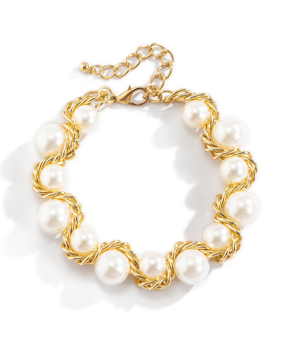 Boho Necklace Pearl Gratuated Alloy Gold Bead Copper