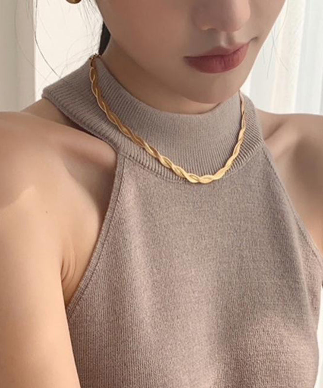 Boho Gold Stainless Steel Overgild Crossing Fried Dough Twists Princess Necklace YD022