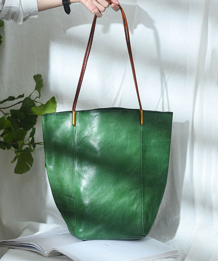 Large Green Bucket Bag Leather Capacity Boho
