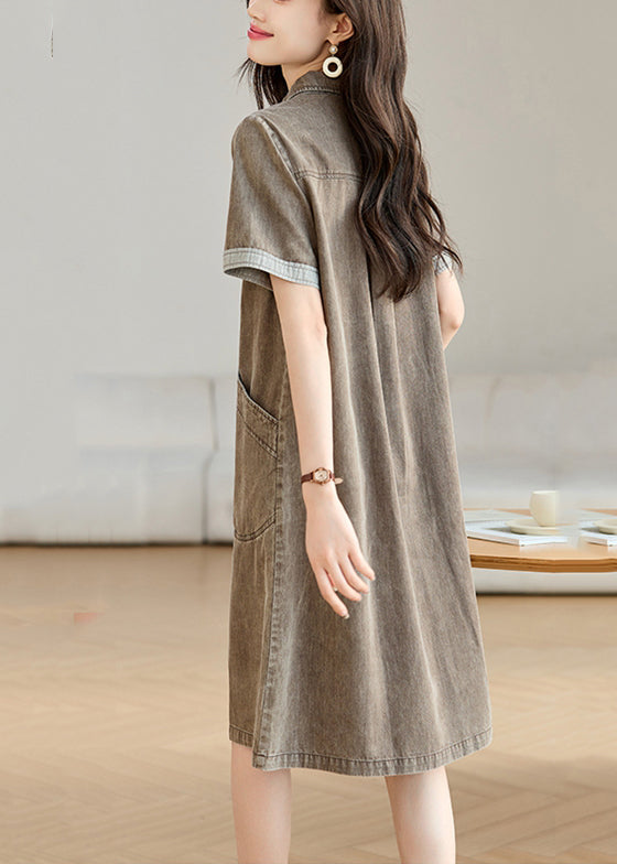 Pockets Collar Peter Pan Day Grey Boho Summer Dresses Denim