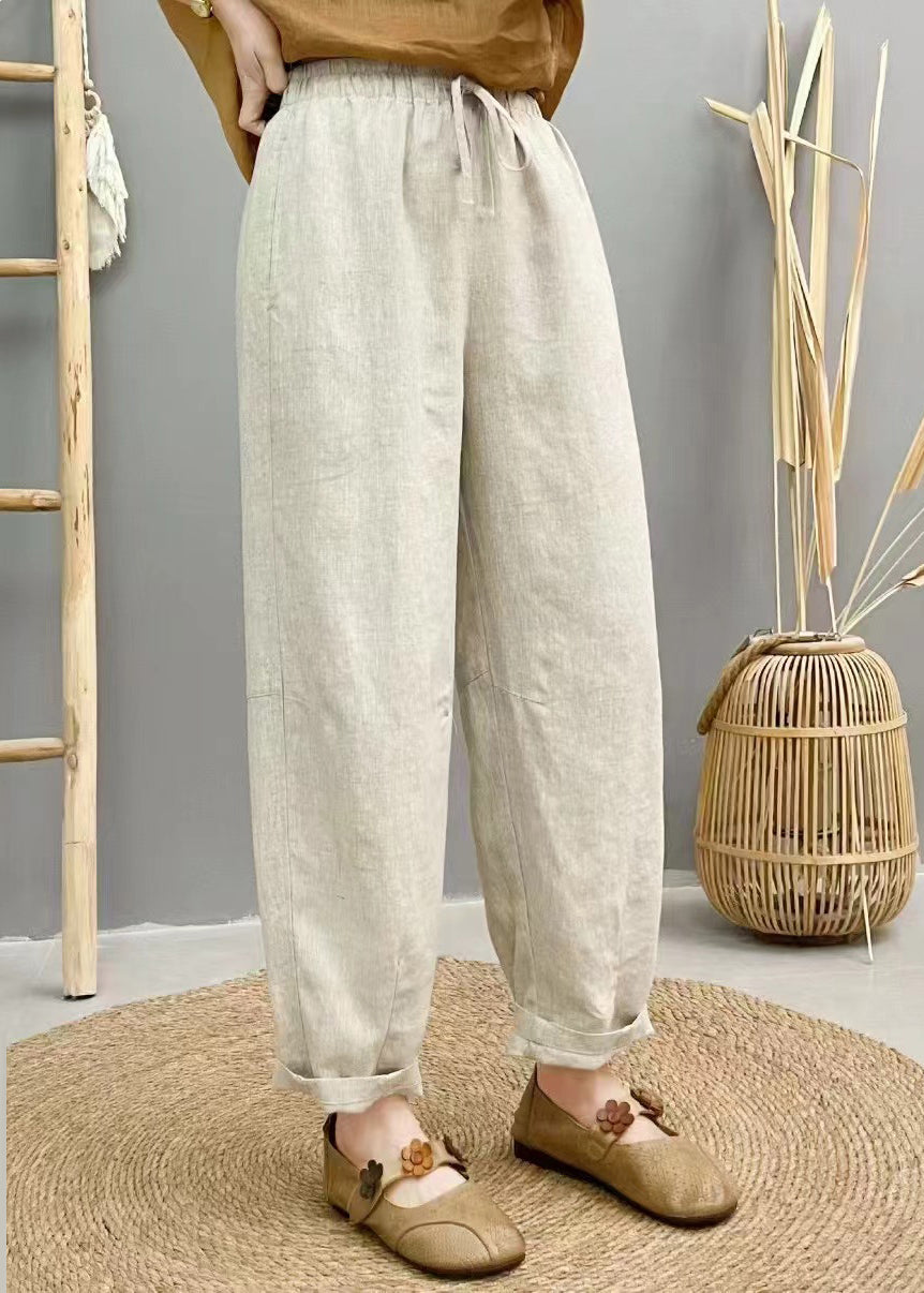 Linen Purple Pants Waist Harem Boho Oversized Elastic Summer