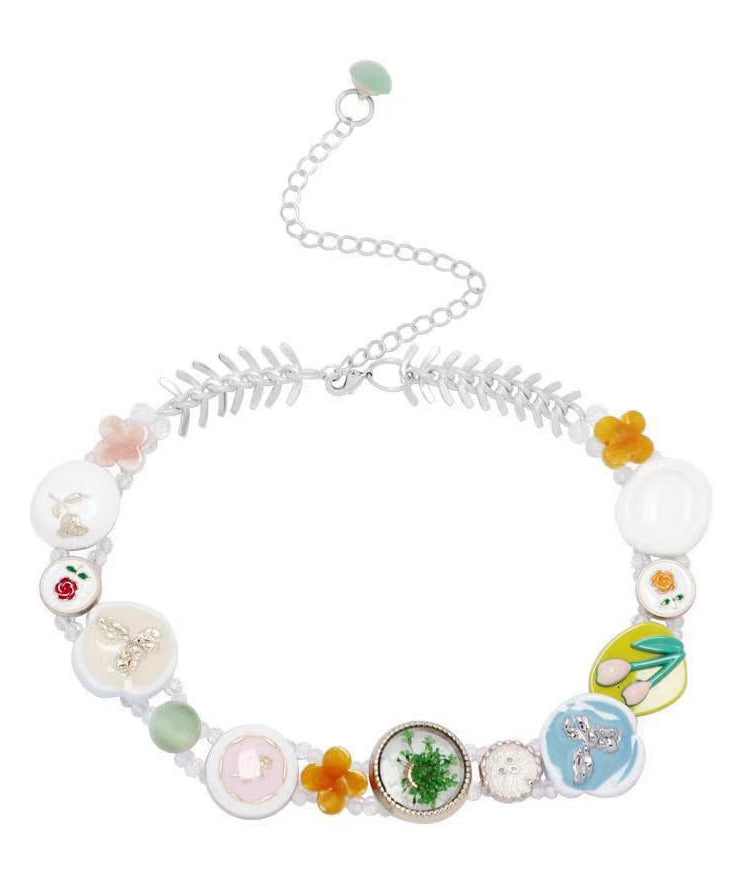 Boho Rainbow Alloy Beading Button Princess Necklace YD036