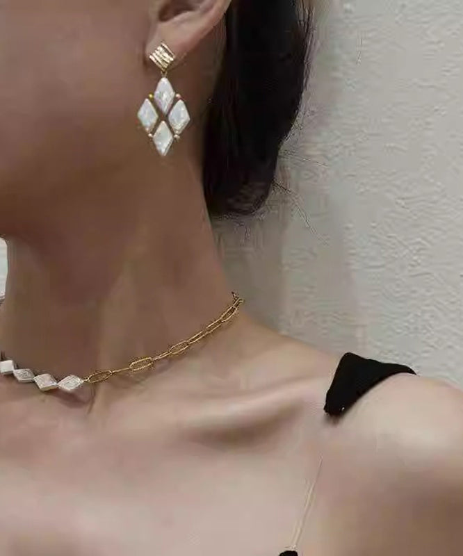 Metal Drop Boho Pear Alloy Earrings White