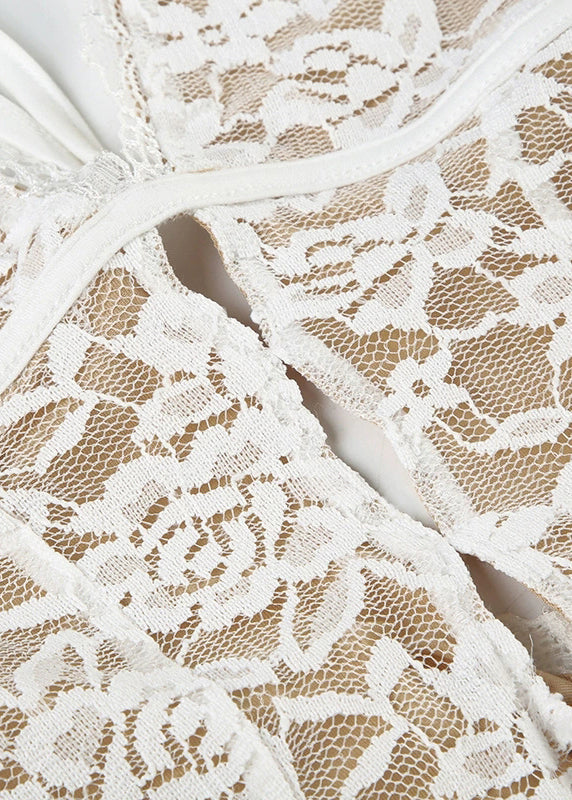 Hollow Ankle V Lace Out Dress Neck White Boho Sleeveless