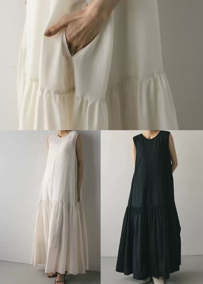 Black Patchwork Boutique Oversized Party Dress Sleeveless Cotton