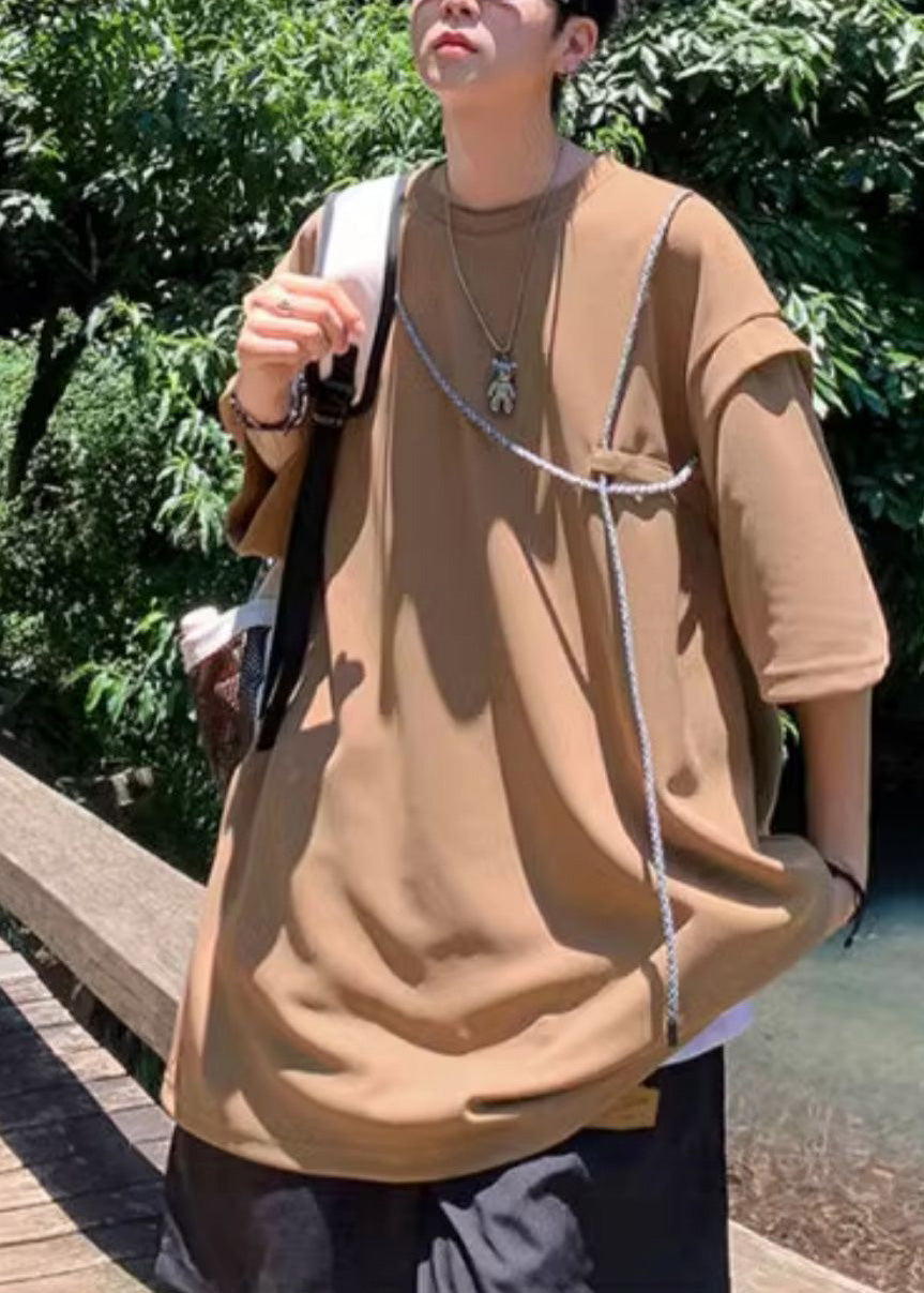 Grunt Brown Style Summer Boutique Shirts Men's Cotton Oversized