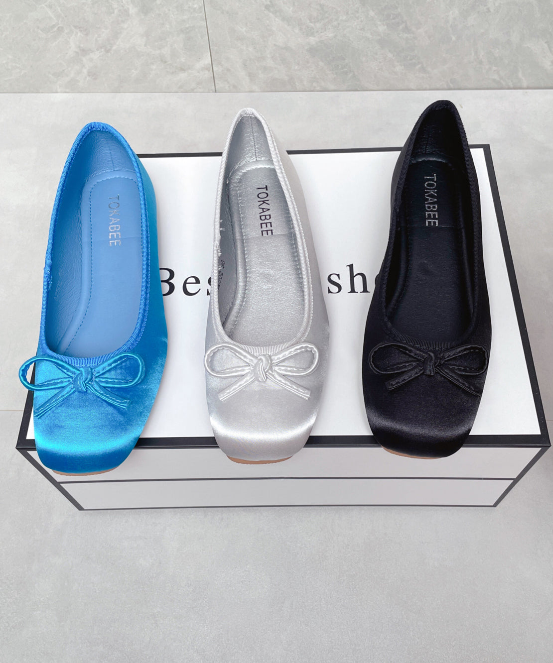 Bow Comfortable Boutique Flats Satin Blue Splicing