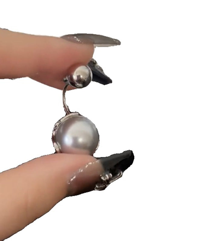 Boutique Grey Sterling Silver Pearl Hoop Earrings YX016