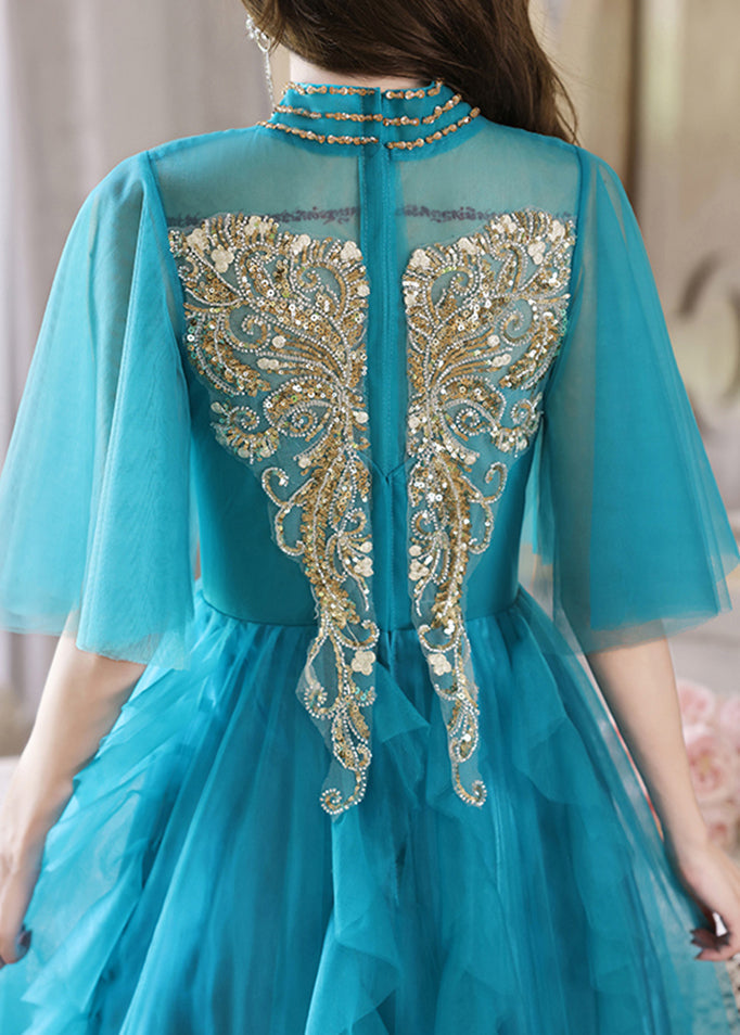 Half Peacock Boutique Dresses Long Sequins Blue Sleeve HighWaist